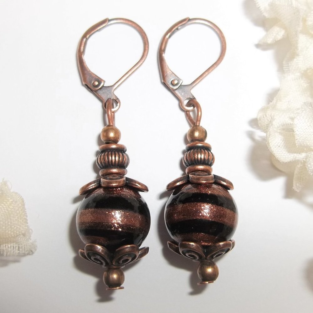 Earrings, Boho Earrings, Black and Copper Earring, Black Earring, Earring 7850